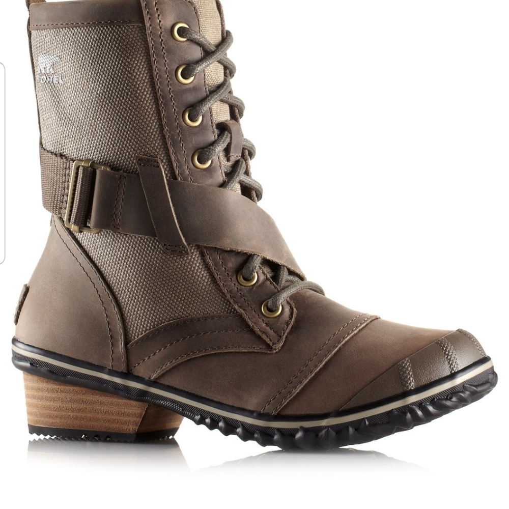 Sorel Slimboot Lace Up Boot Olive Tan  Combat Boots Women's Size 8